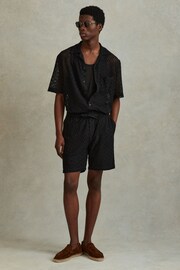 Reiss Black Prez Cotton Blend Crochet Drawstring Shorts - Image 1 of 6