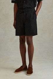Reiss Black Prez Cotton Blend Crochet Drawstring Shorts - Image 3 of 6