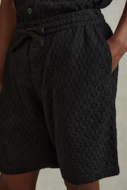 Reiss Black Prez Cotton Blend Crochet Drawstring Shorts - Image 4 of 6