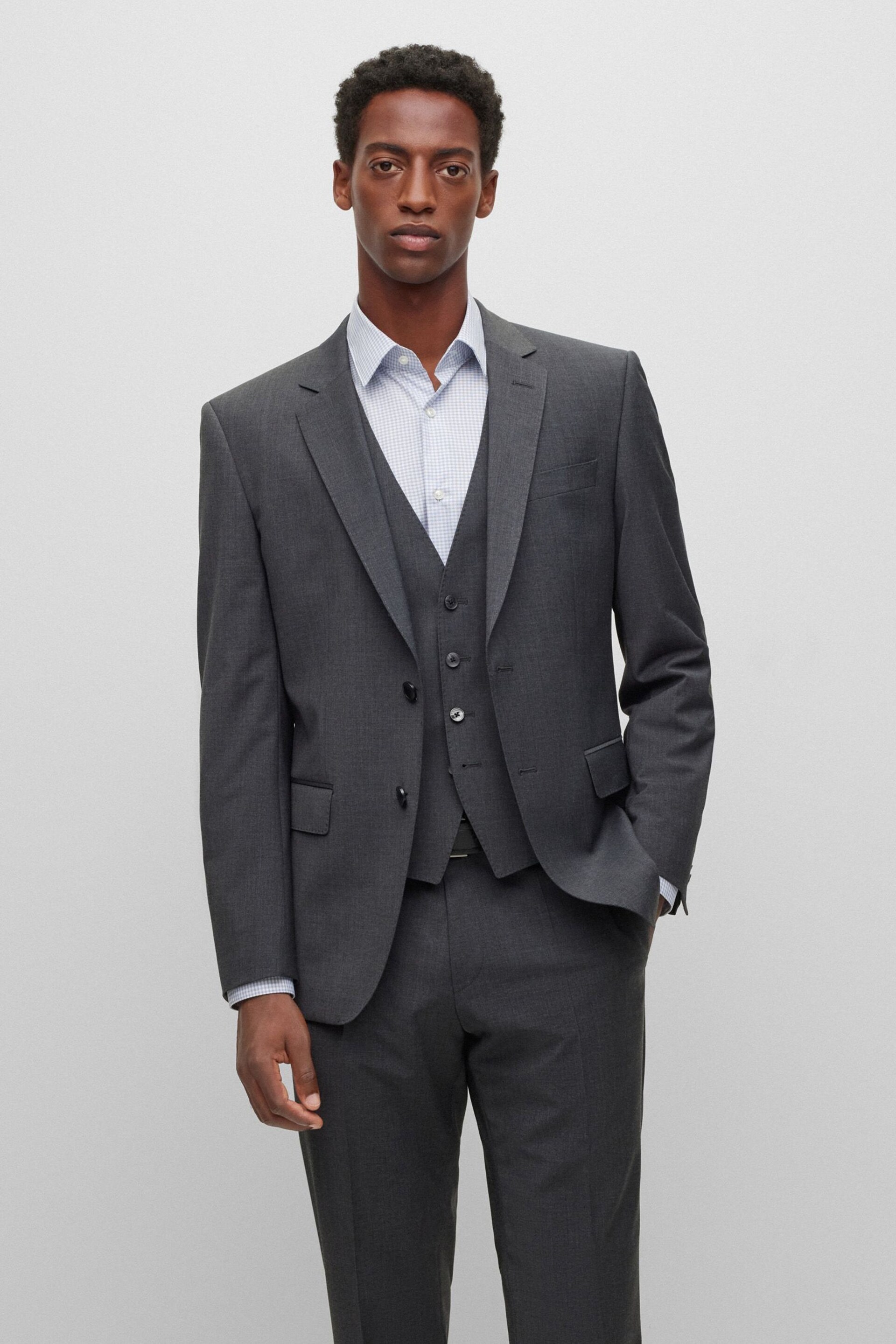 BOSS Grey Slim Fit Suit: Jacket - Image 1 of 6