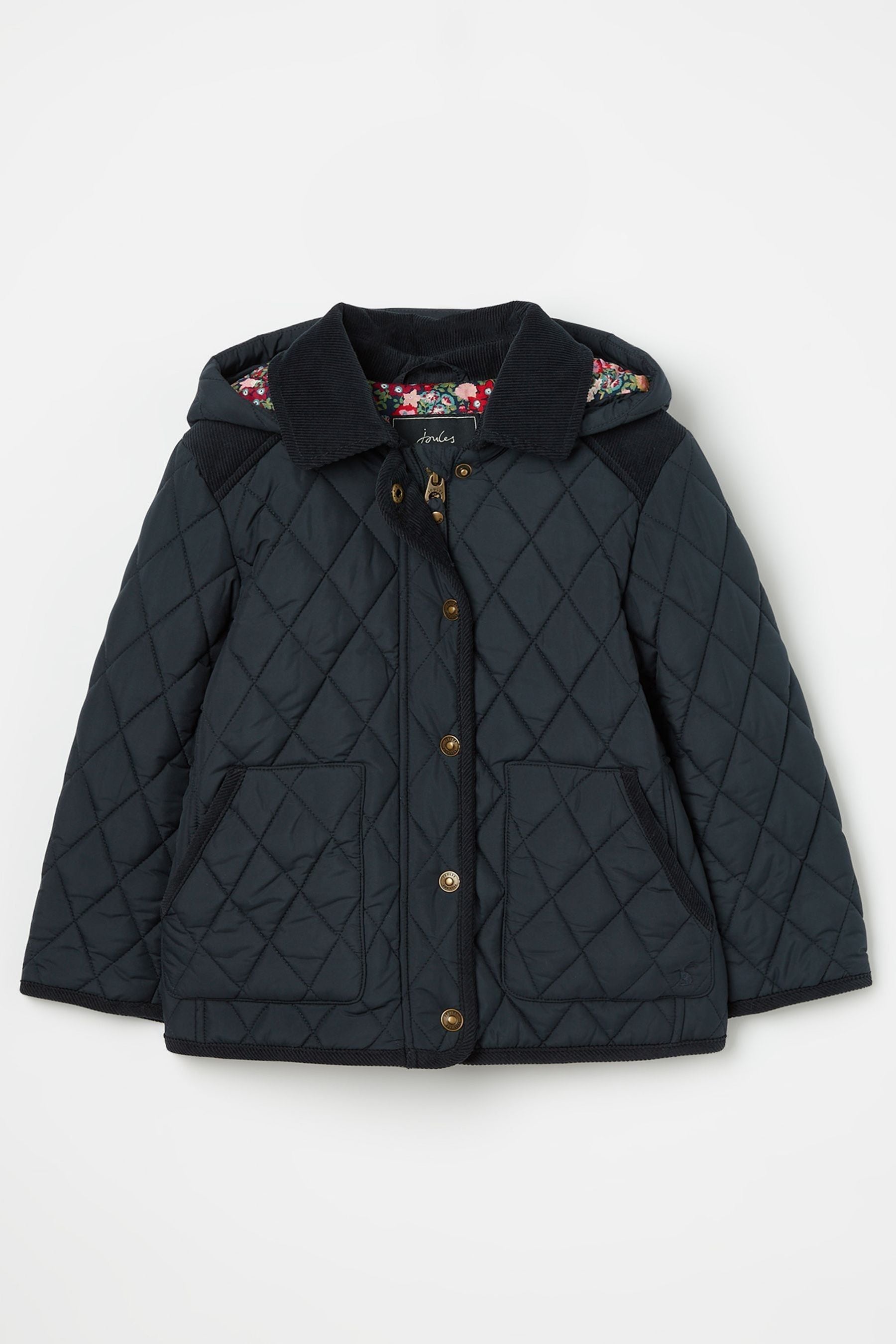 Buy Joules Girls Marsdale Navy Blue Diamond Quilted Coat With Hood from Next Luxembourg