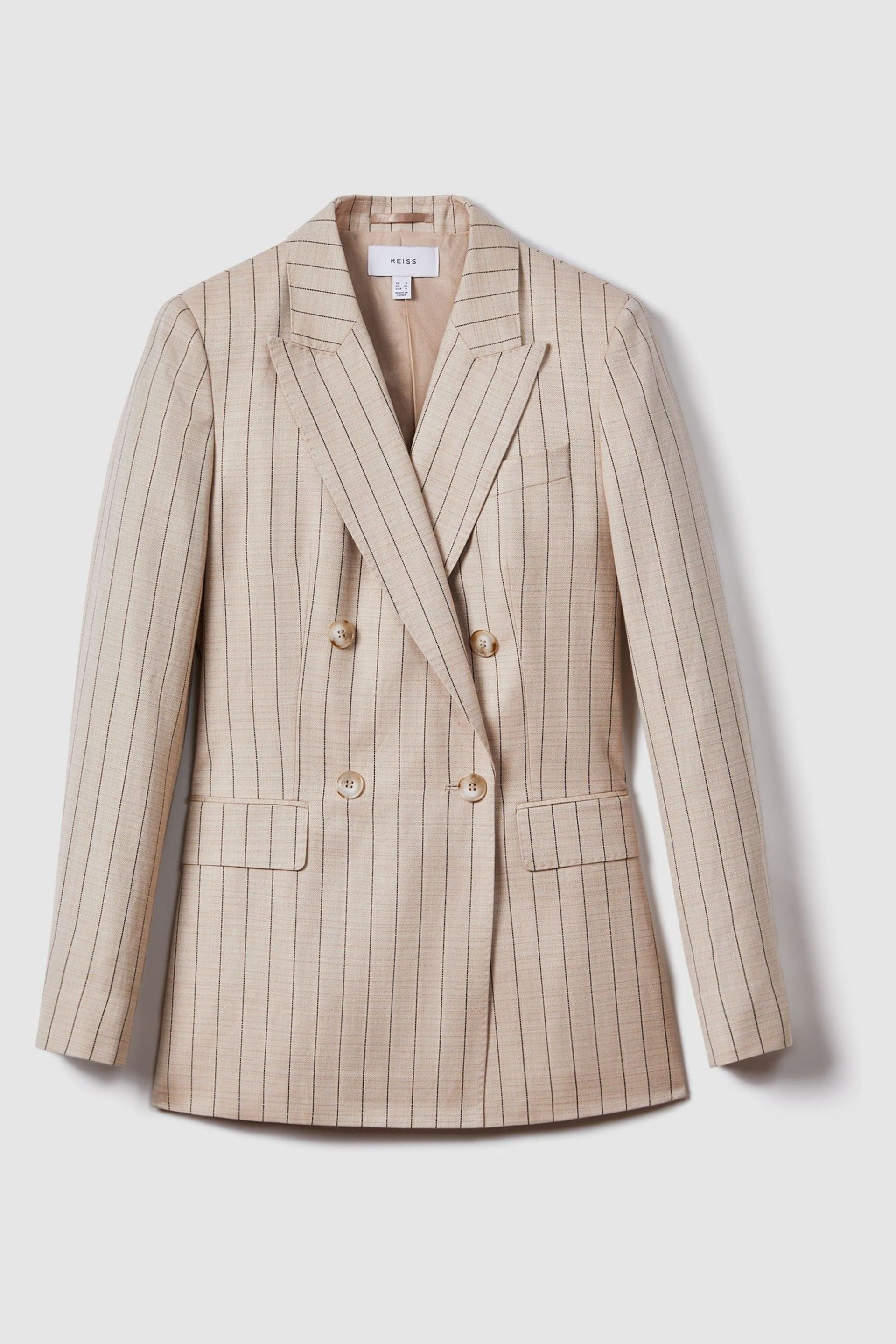 Reiss Neutral Odette Wool Blend Striped Double Breasted Blazer - Image 2 of 6