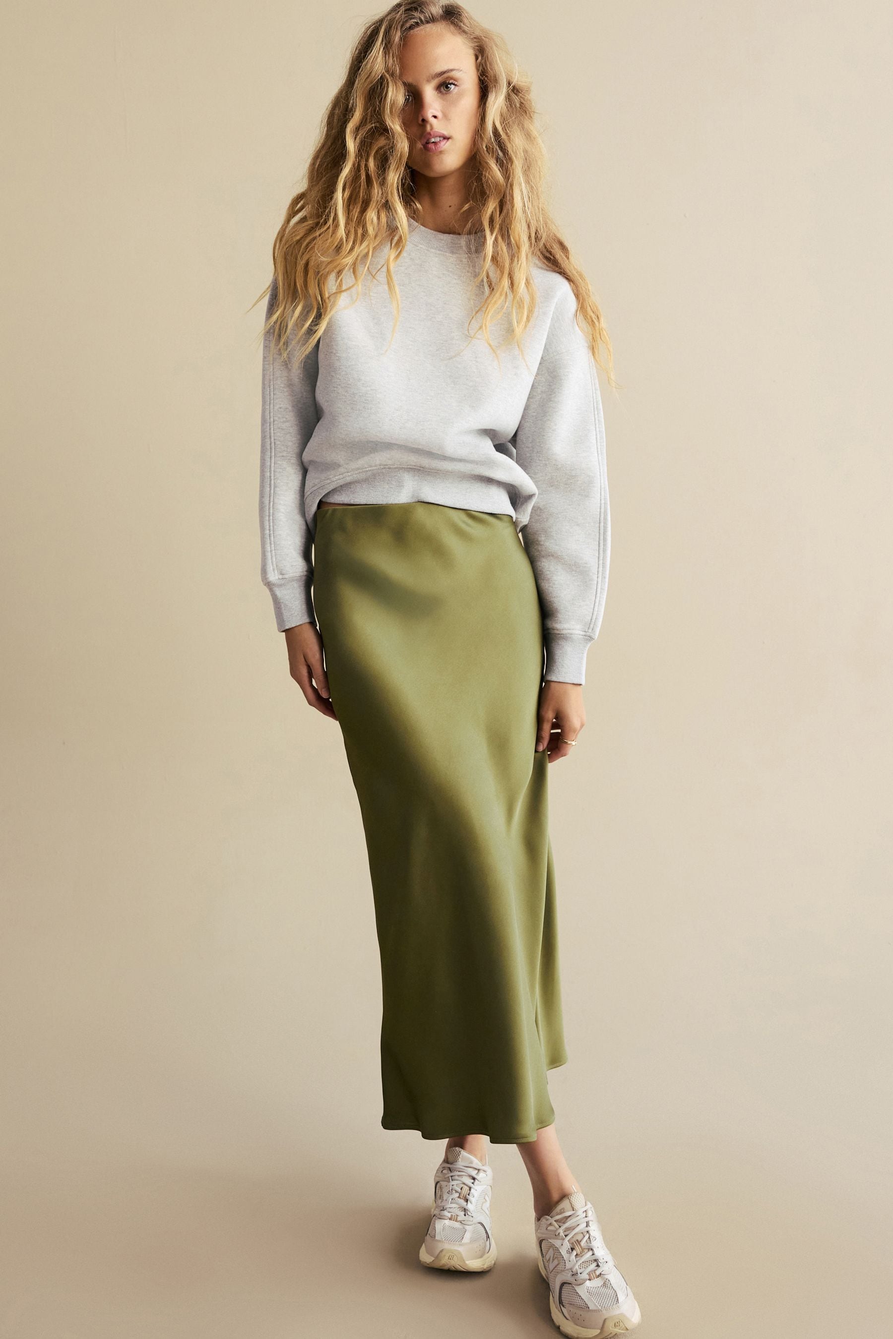 Buy Khaki Green Satin Midi Skirt from the Next UK online shop