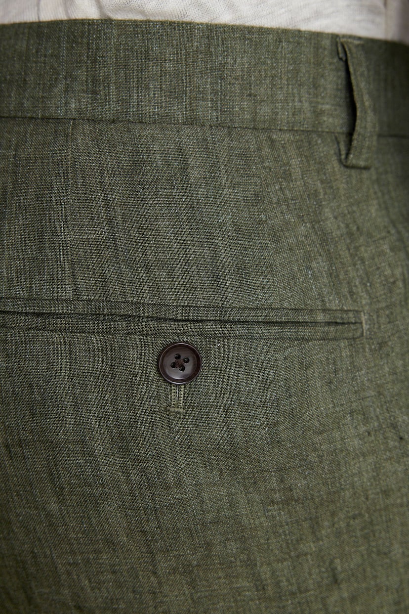 Olive Green Slim Fit Signature Leomaster Linen Suit: Trousers - Image 7 of 11