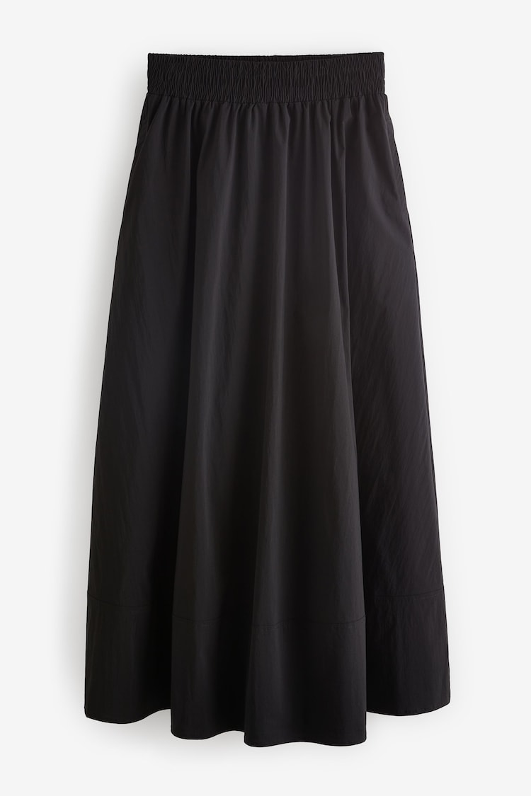 Black Poplin Midi Shirred Waist Skirt - Image 6 of 7