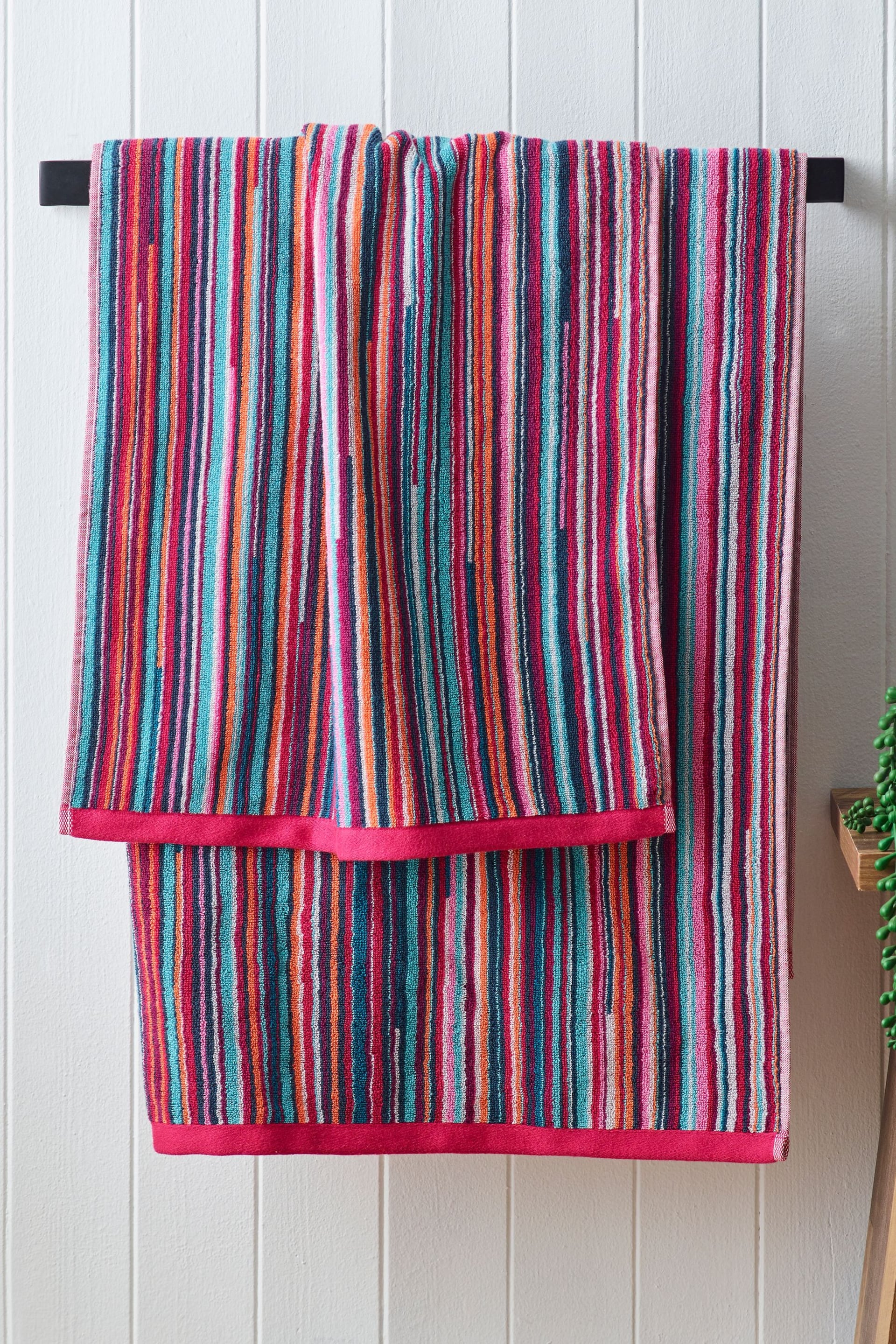 Multi Thin Bright Stripe Towel 100% Cotton - Image 3 of 6