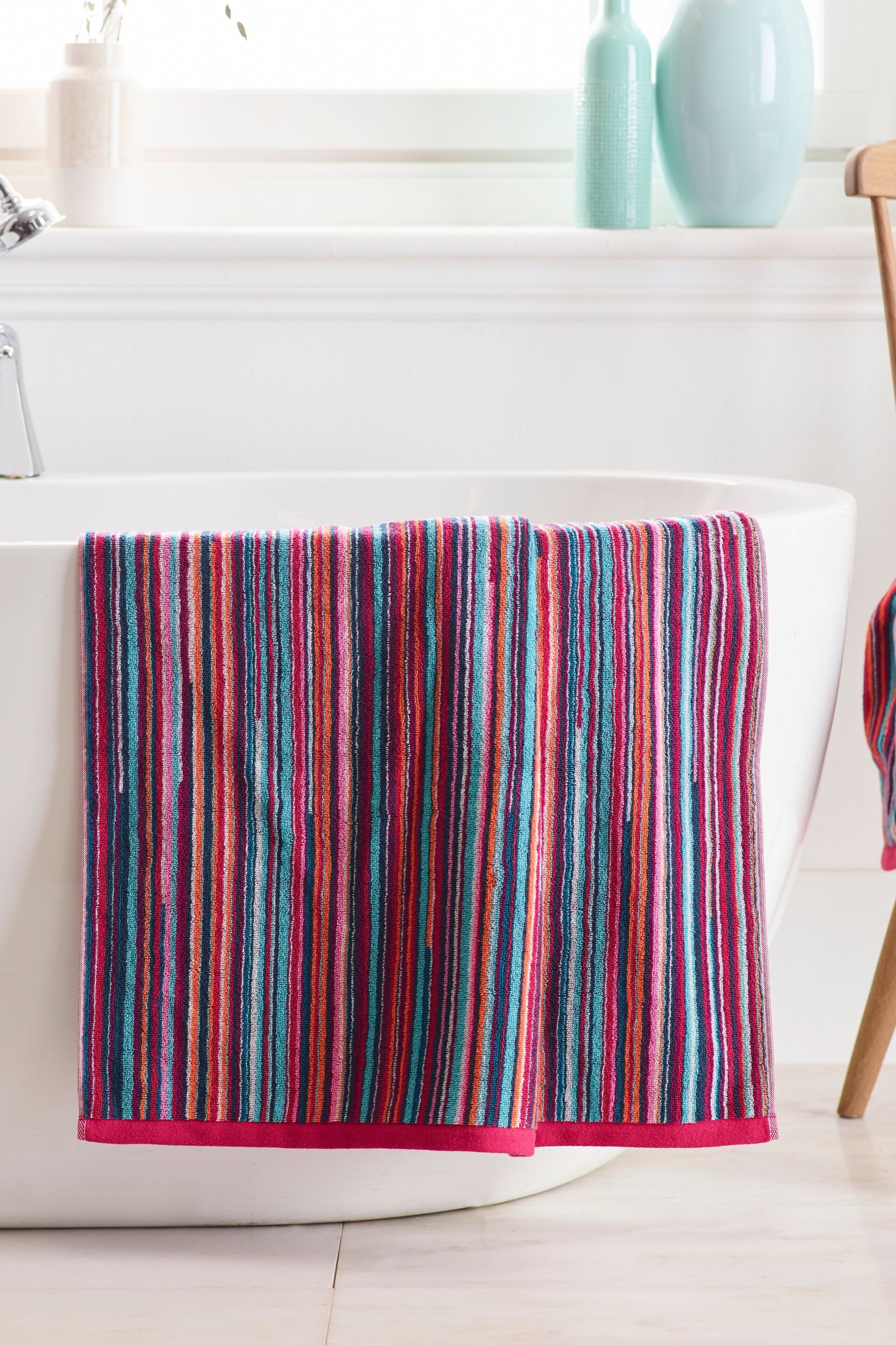 Multi Thin Bright Stripe Towel 100% Cotton - Image 4 of 6