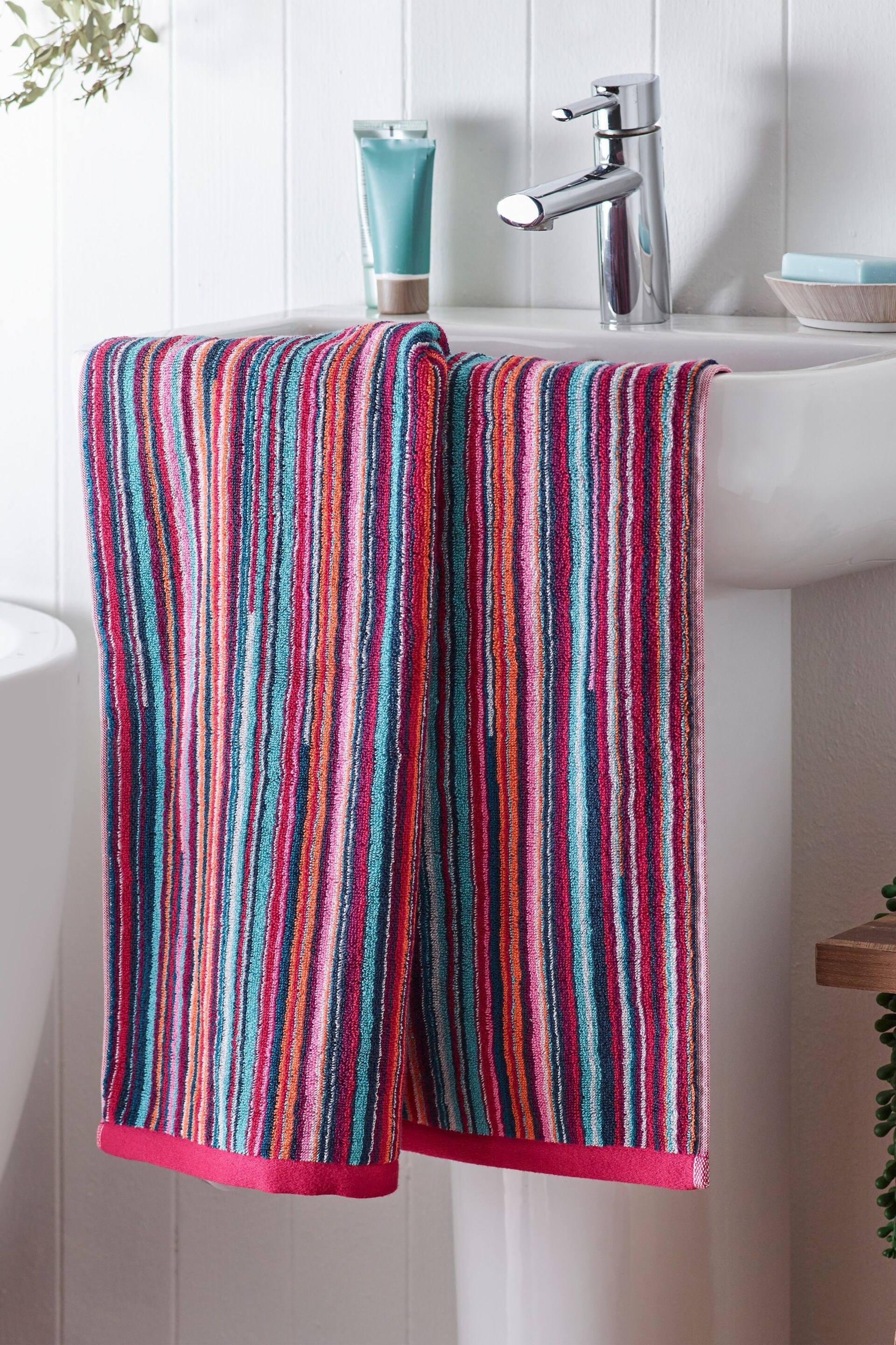 Multi Thin Bright Stripe Towel 100% Cotton - Image 5 of 6