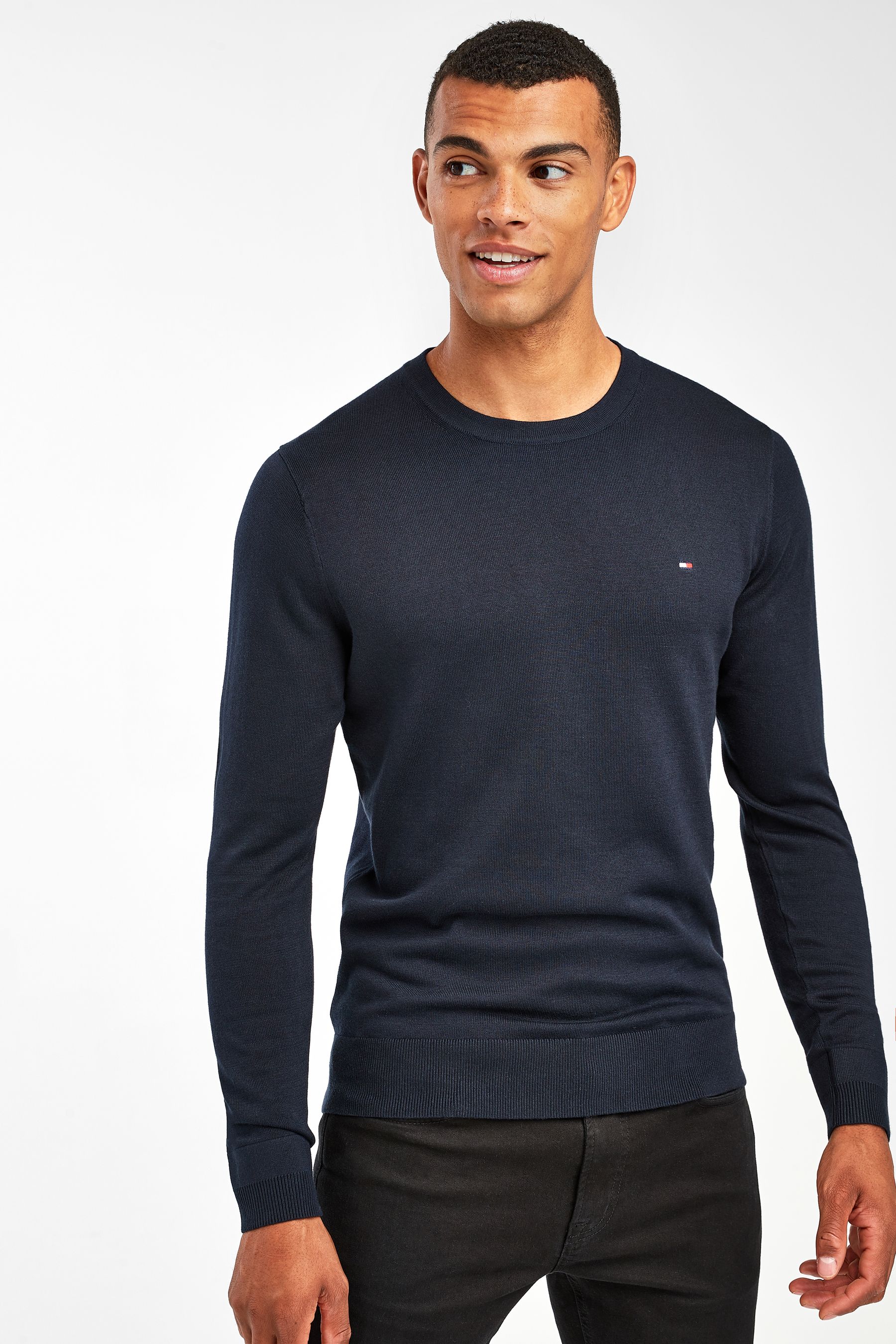 Buy Tommy Hilfiger Blue Core Cotton Silk Crew Neck Sweater from Next Oman