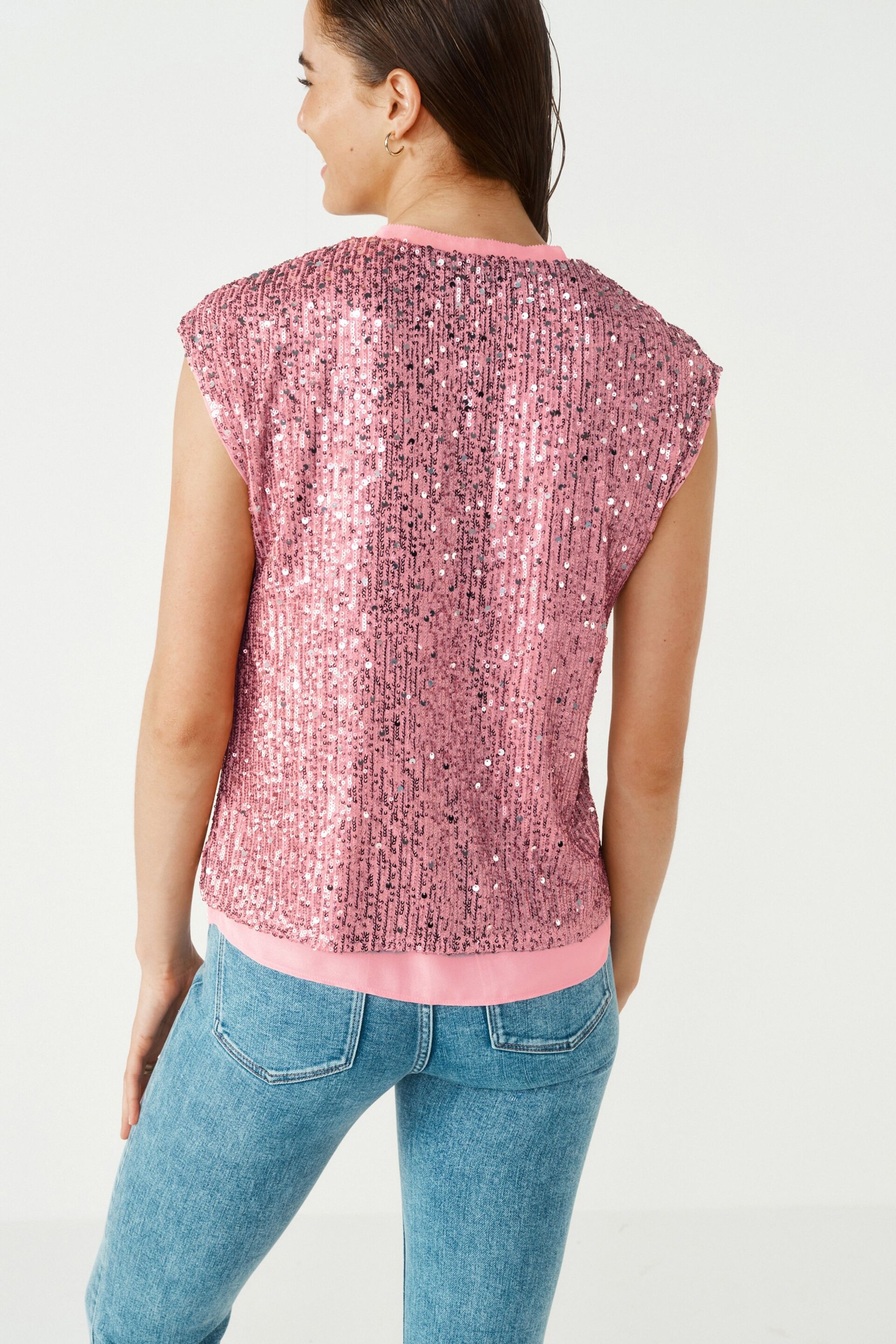 Pink Sequin V-Neck Top - Image 3 of 6