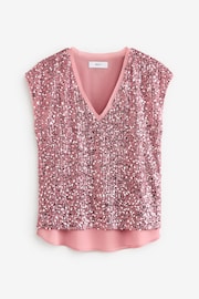 Pink Sequin V-Neck Top - Image 5 of 6