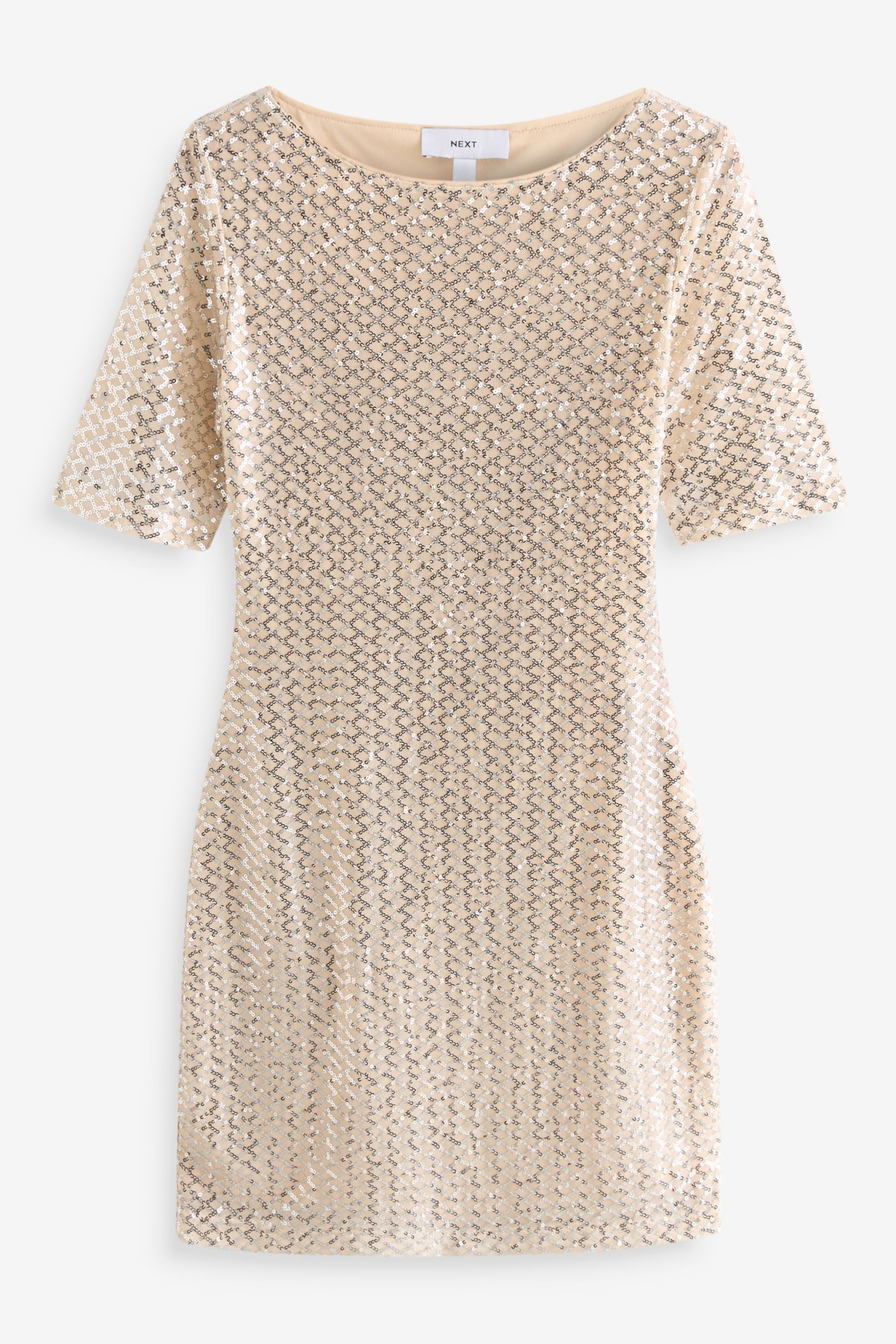 Cream Short Sleeve Sequin Dress - Image 6 of 7