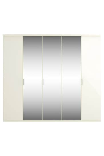 Wiemann Peyton White Glass and Mirror Semi Fitted 5 Door Wardrobe