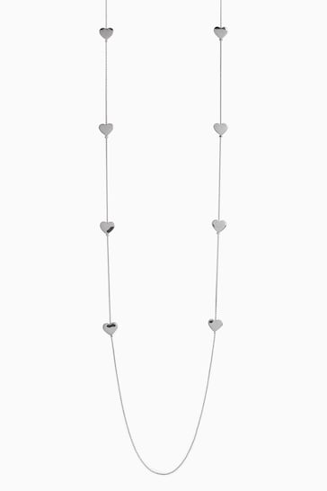Silver Tone Heart Long Rope Necklace