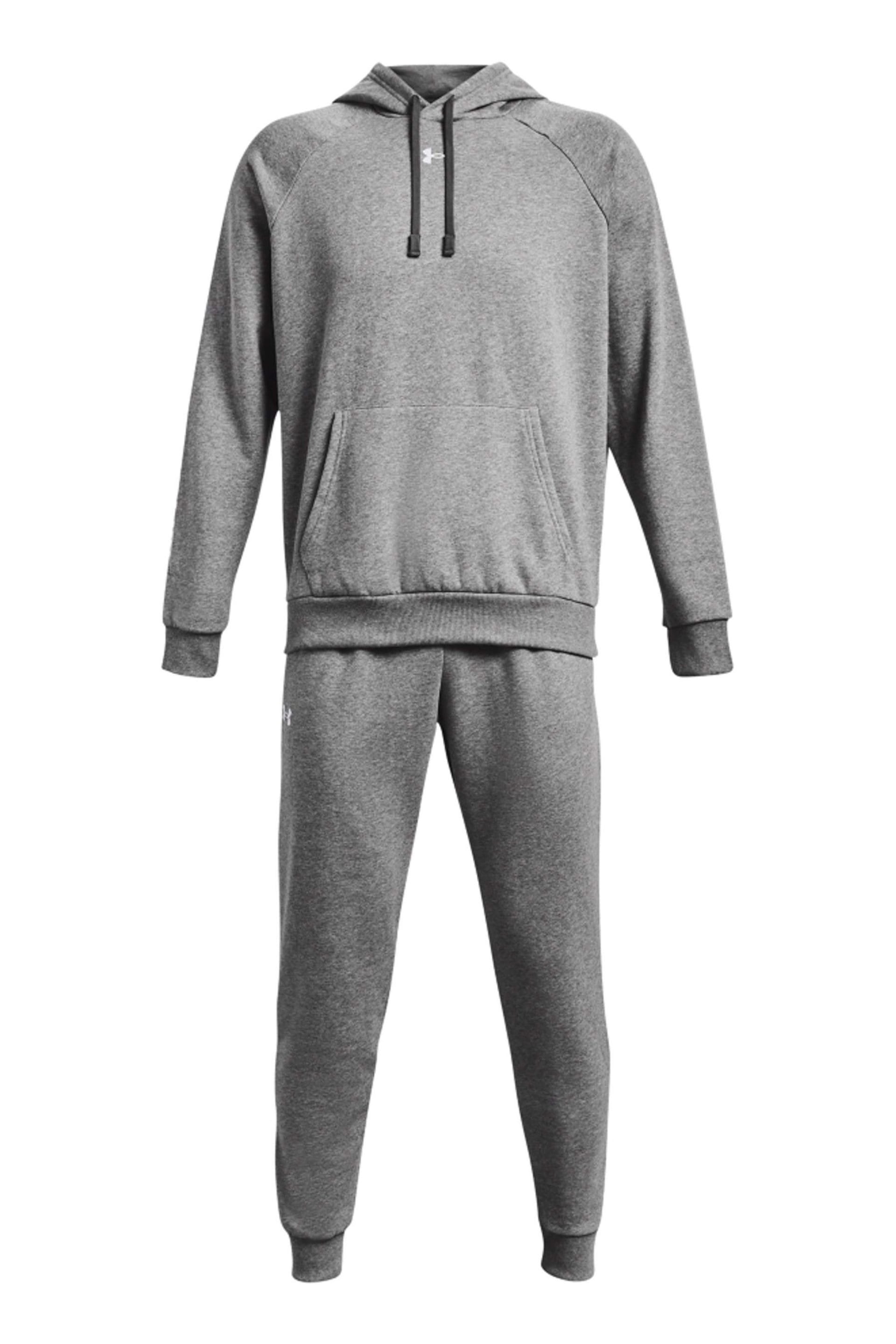 Under Armour Grey/White Under Armour Rival Fleece Tracksuit - Image 3 of 6