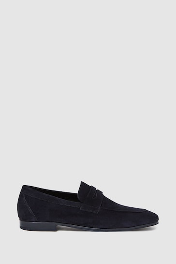 Reiss Navy Bray Suede Slip On Loafers