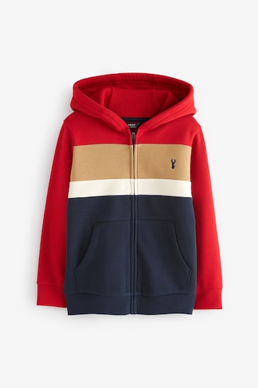 Red/Navy Zip Thru Colourblock Stag Sweatshirt (3-16yrs)