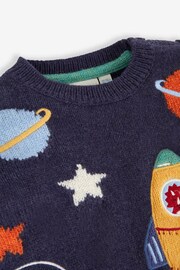 JoJo Maman Bébé Navy Blue Space Dino Appliqué Scene Jumper - Image 2 of 3