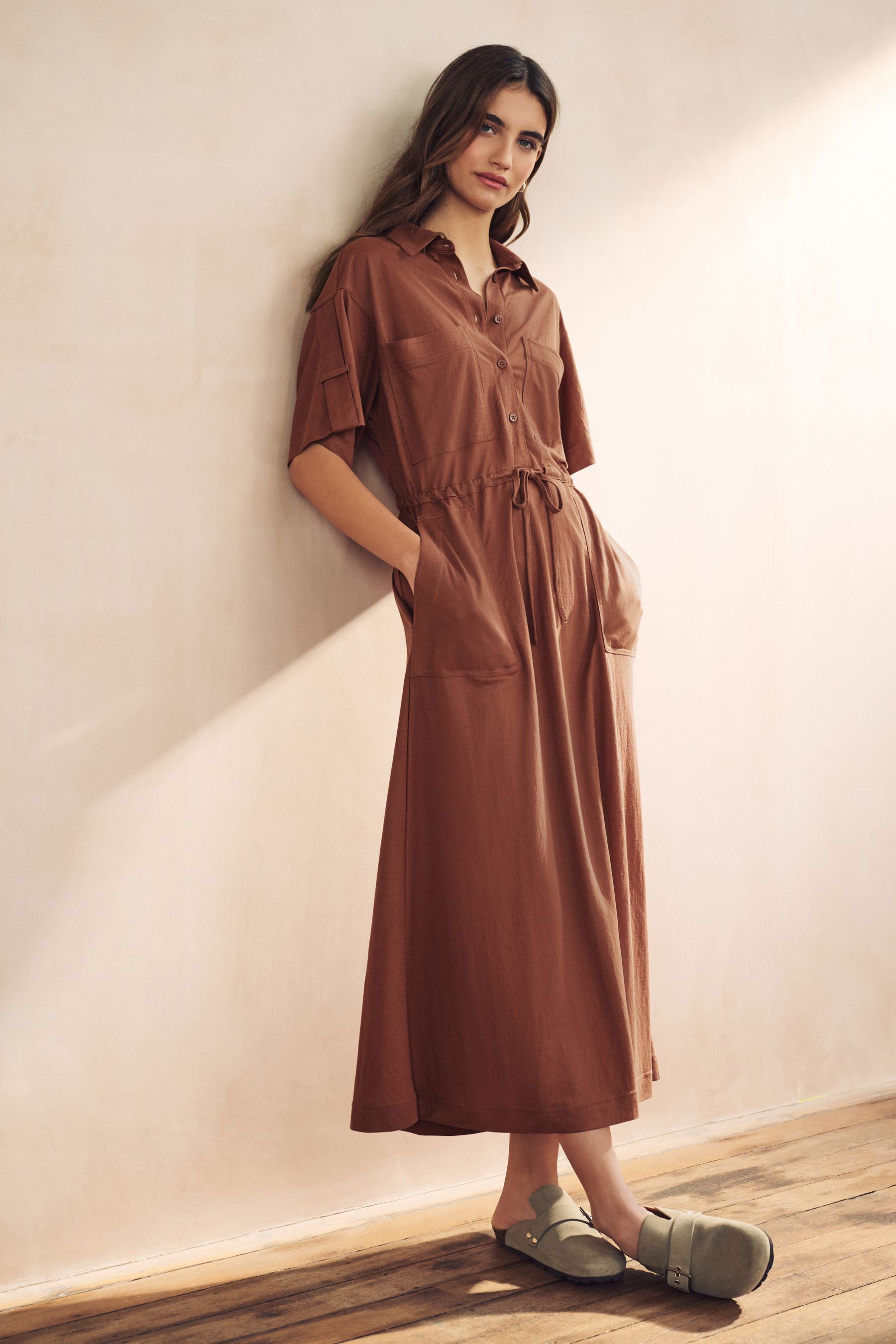 Buy Rust Brown Utility Midi Shirt Dress from the Next UK online shop