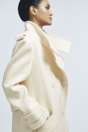 Reiss Cream Taylor Oversized Wool Double Breasted Long Coat - Image 4 of 6