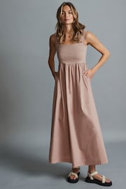 Stone 100% Cotton Square Neck Maxi Summer Jersey Dress - Image 1 of 5
