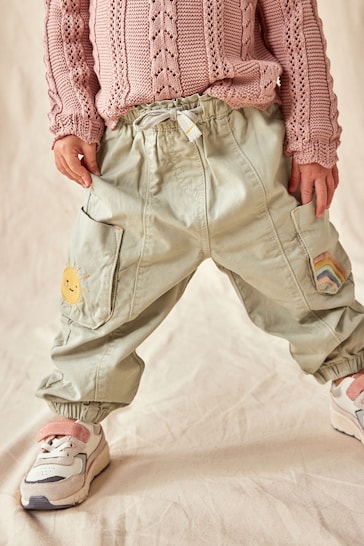 Sage Green Embroidered Cargo Trousers (3mths-7yrs)