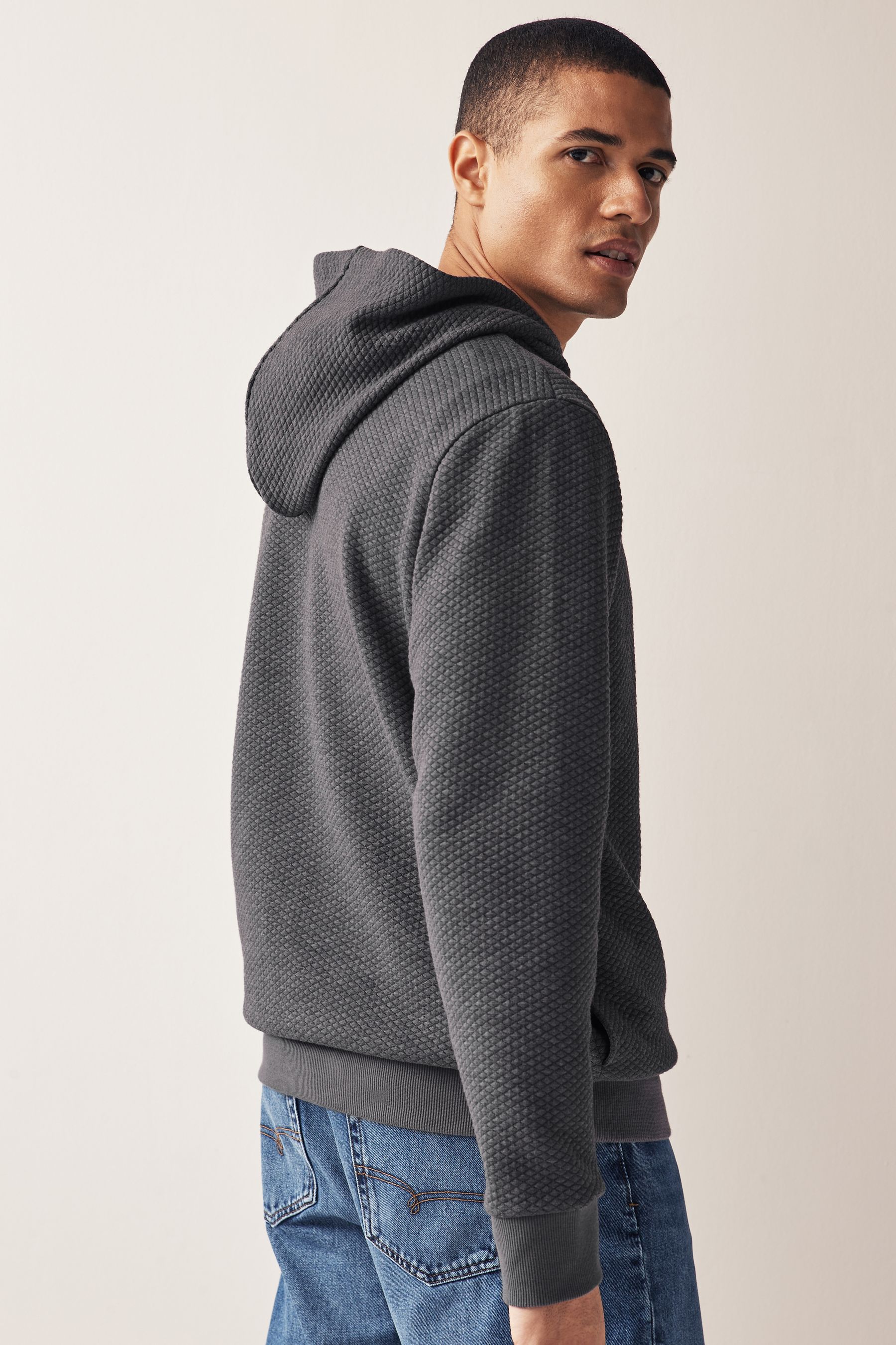 Buy Slate Grey Hooded Premium Textured Overhead Hoodie from Next Luxembourg