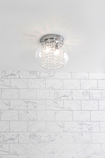BHS Chrome Megara 2lt Cloche Bathroom Flush Ceiling Light
