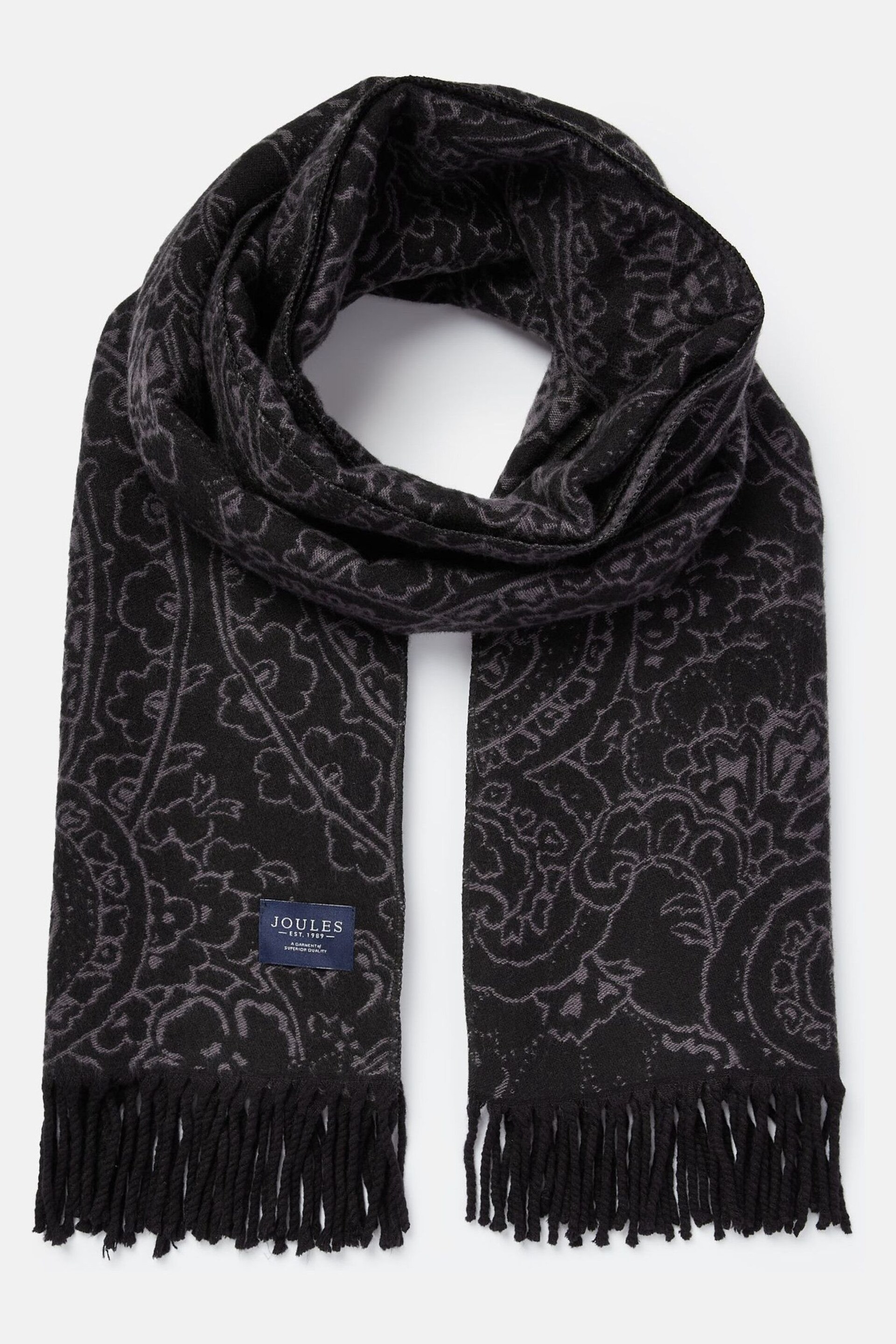 Joules Elissa Black Paisley Jaquard Scarf - Image 3 of 5