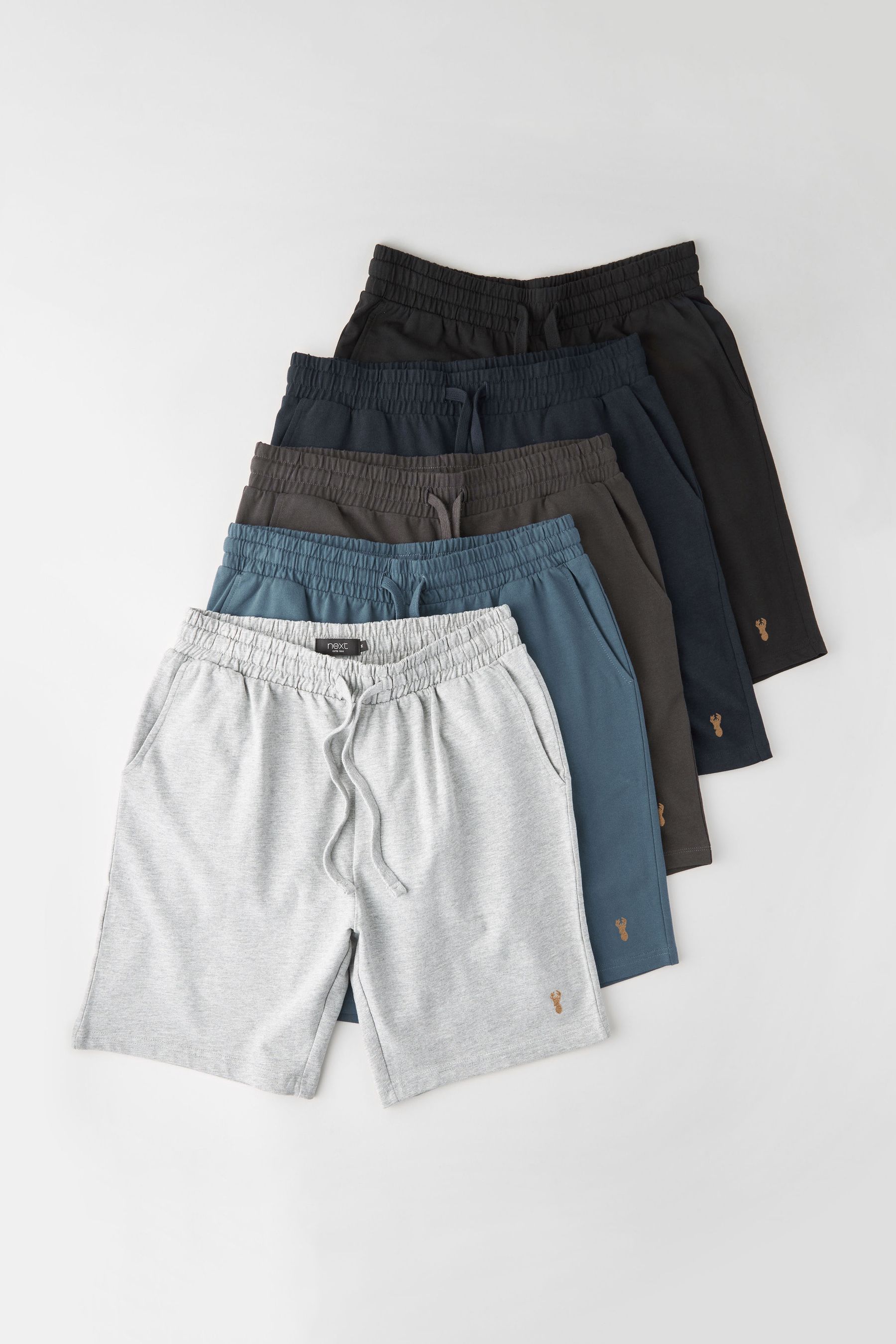 Black Blue Grey Core Regular Fit Lightweight 100 Cotton Shorts 5 Pack