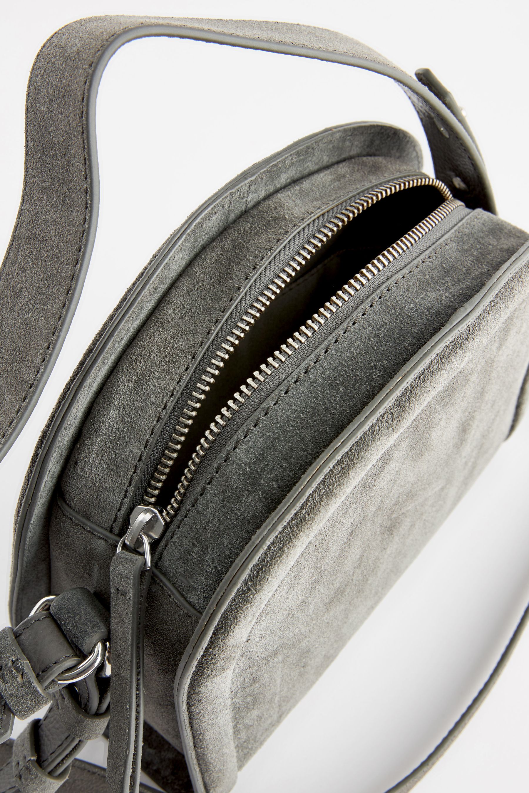 Grey Leather Suede Dome Cross Body Bag