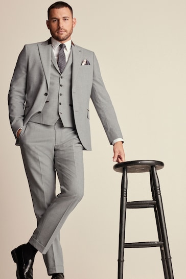 Grey Slim Tailored Herringbone Suit Jacket