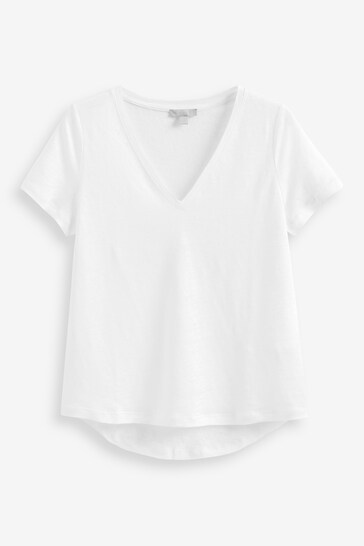 Buy Pure Collection Linen V-Neck White T-Shirt from the Next UK online shop