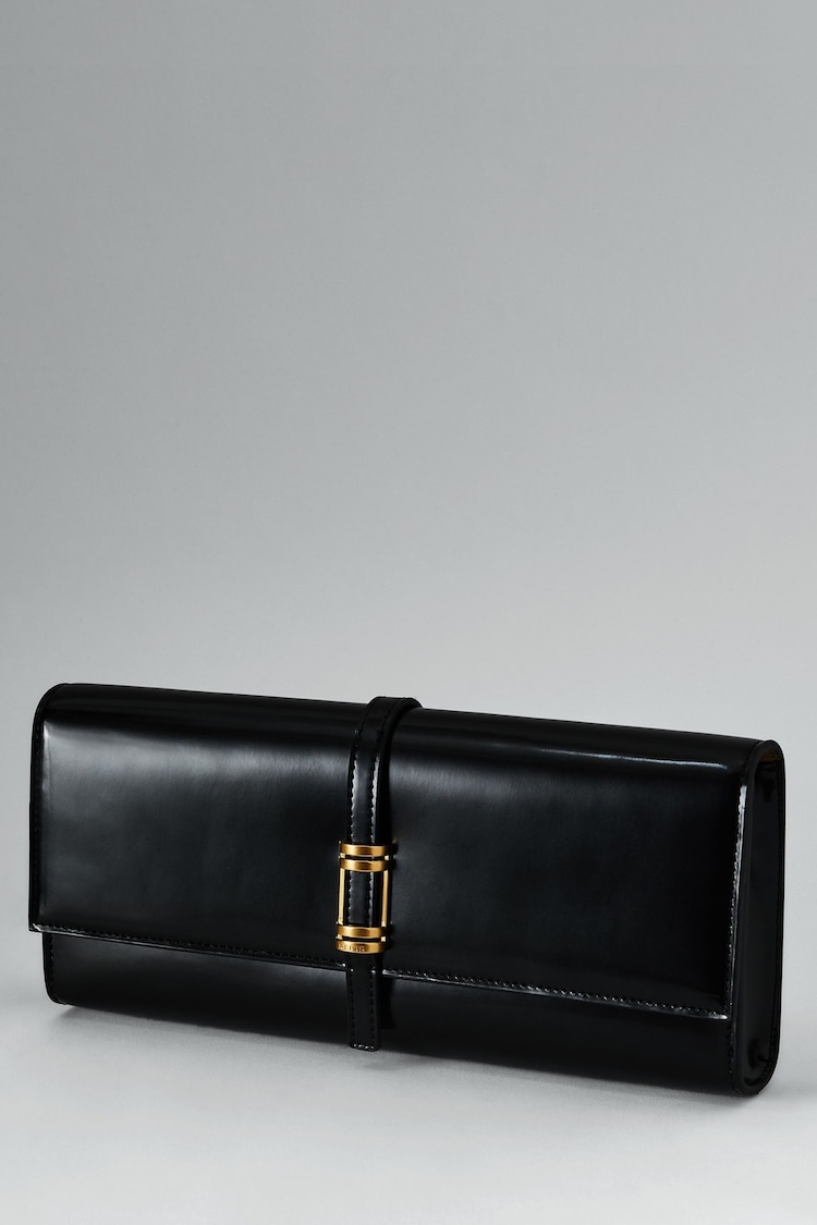 Reiss Black Regent High-Shine Leather Clutch Bag - Image 2 of 5