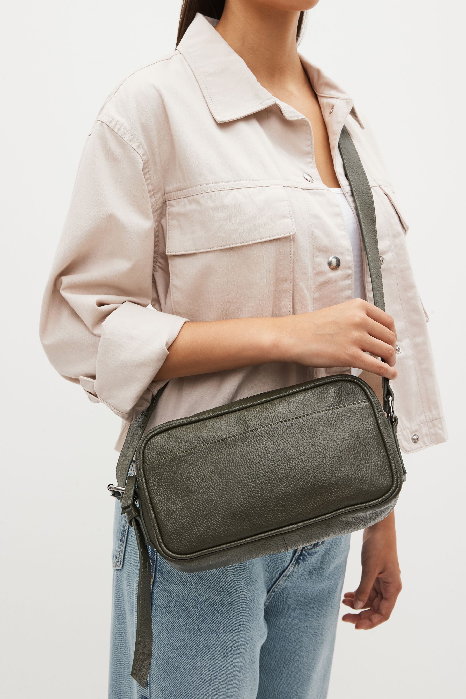 Buy Khaki Green Leather Camera Bag from Next Luxembourg