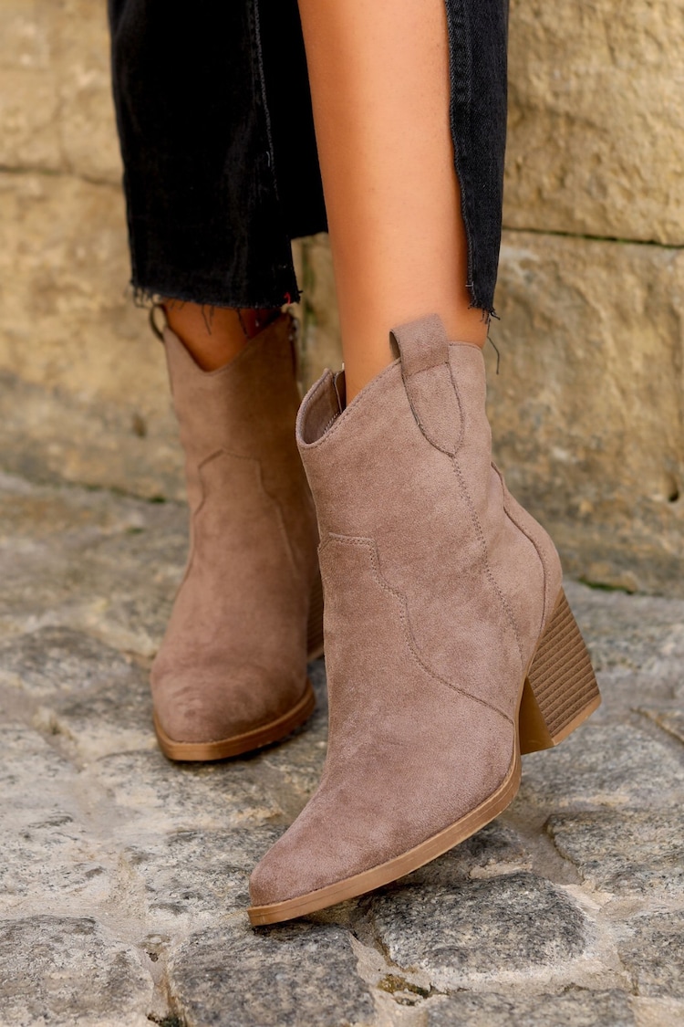 Linzi Cream Jessie Suede Western Ankle Boots - Image 1 of 5