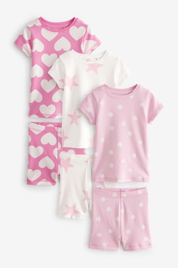 Pink/White Hearts Short Pyjamas 3 Pack (9mths-12yrs)
