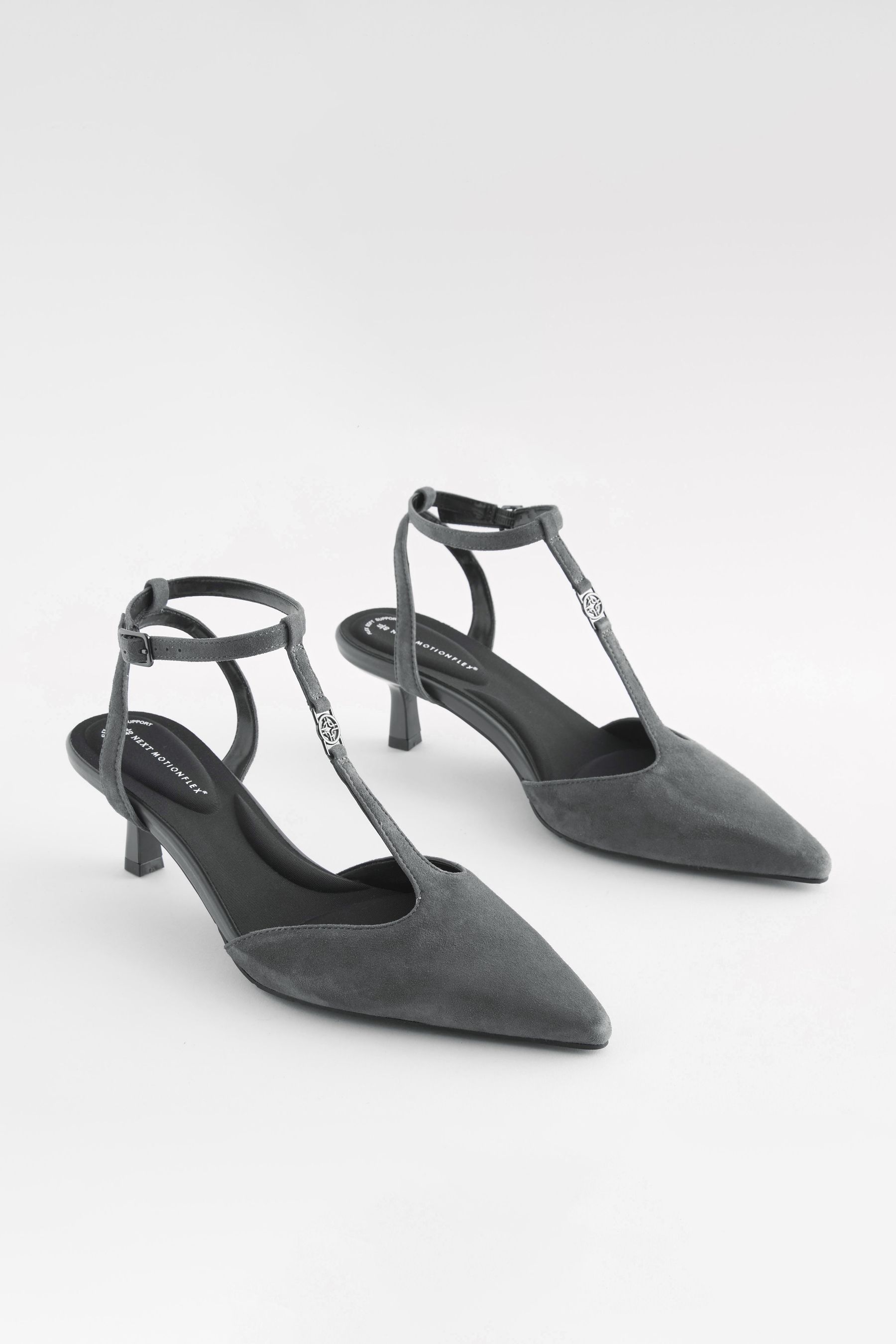 Grey Regular Wide Fit Forever Comfort With Motionflex Hardware T Bar Kitten Heels