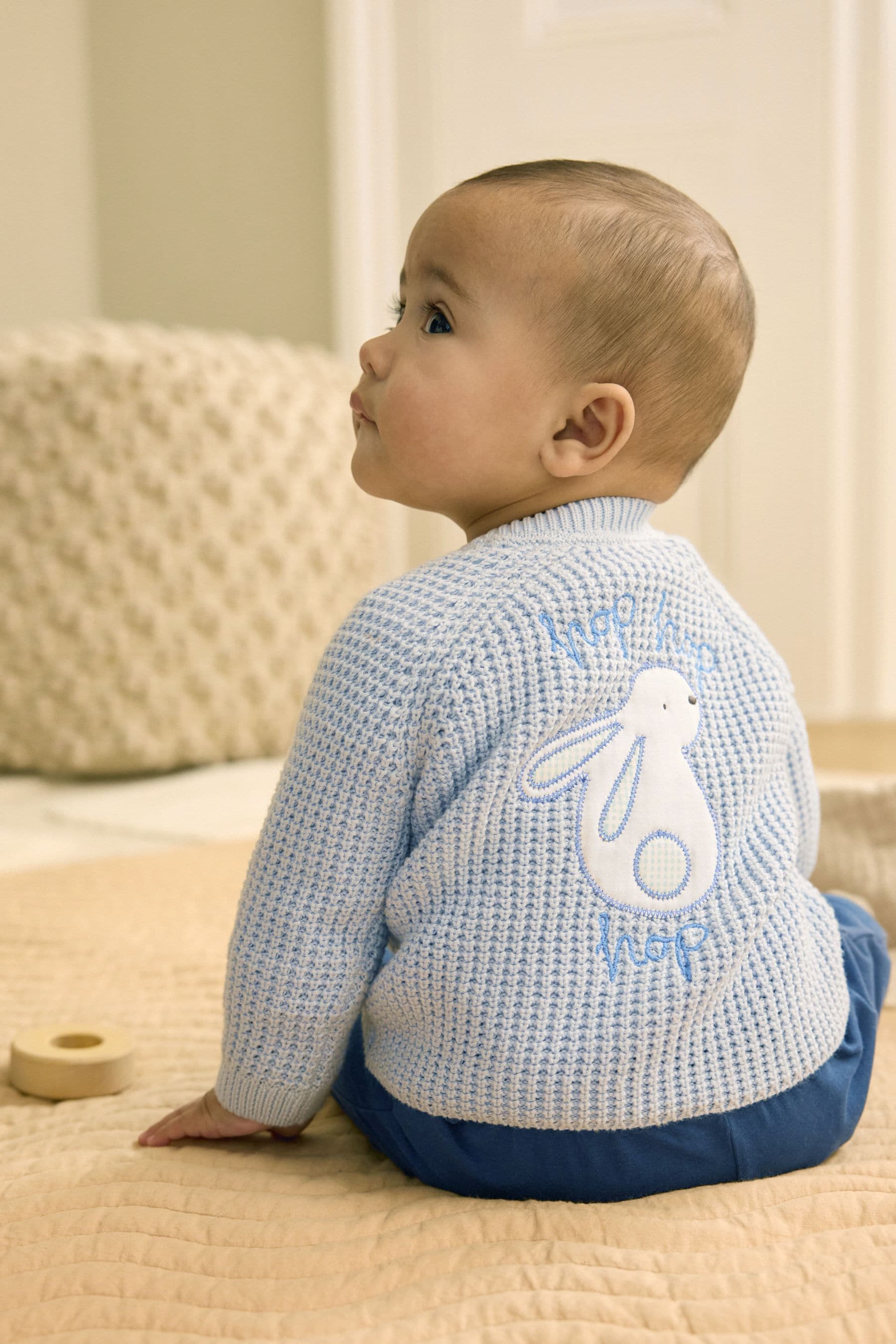 Buy Pale Blue Bunny Baby Knitted Cardigan 0mths 2yrs from Next Luxembourg