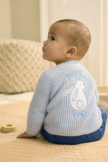 Pale Blue Bunny Baby Knitted Cardigan (0mths-2yrs)