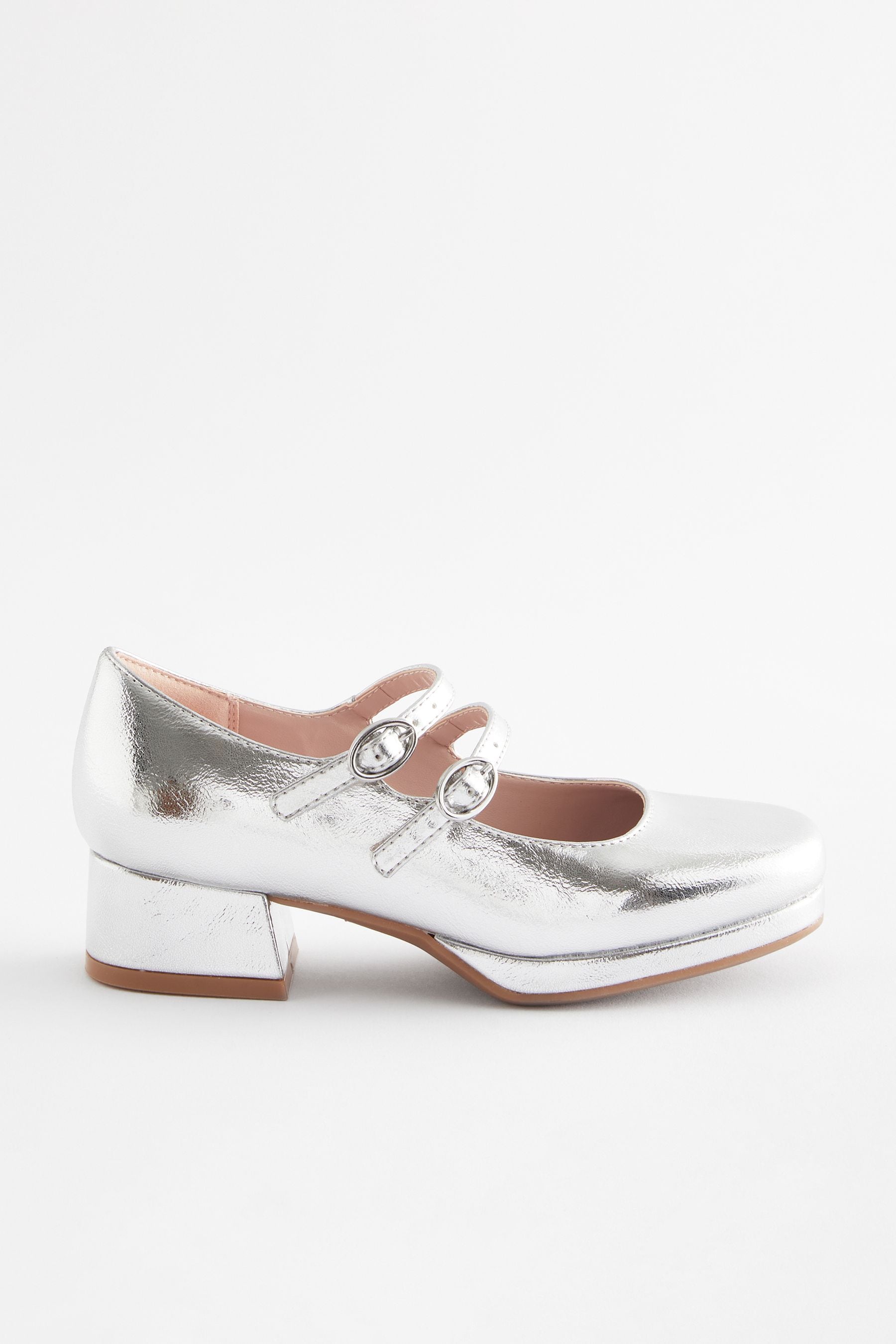 Buy Silver Metallic Double Strap Occasion Platform Heels from Next Ukraine