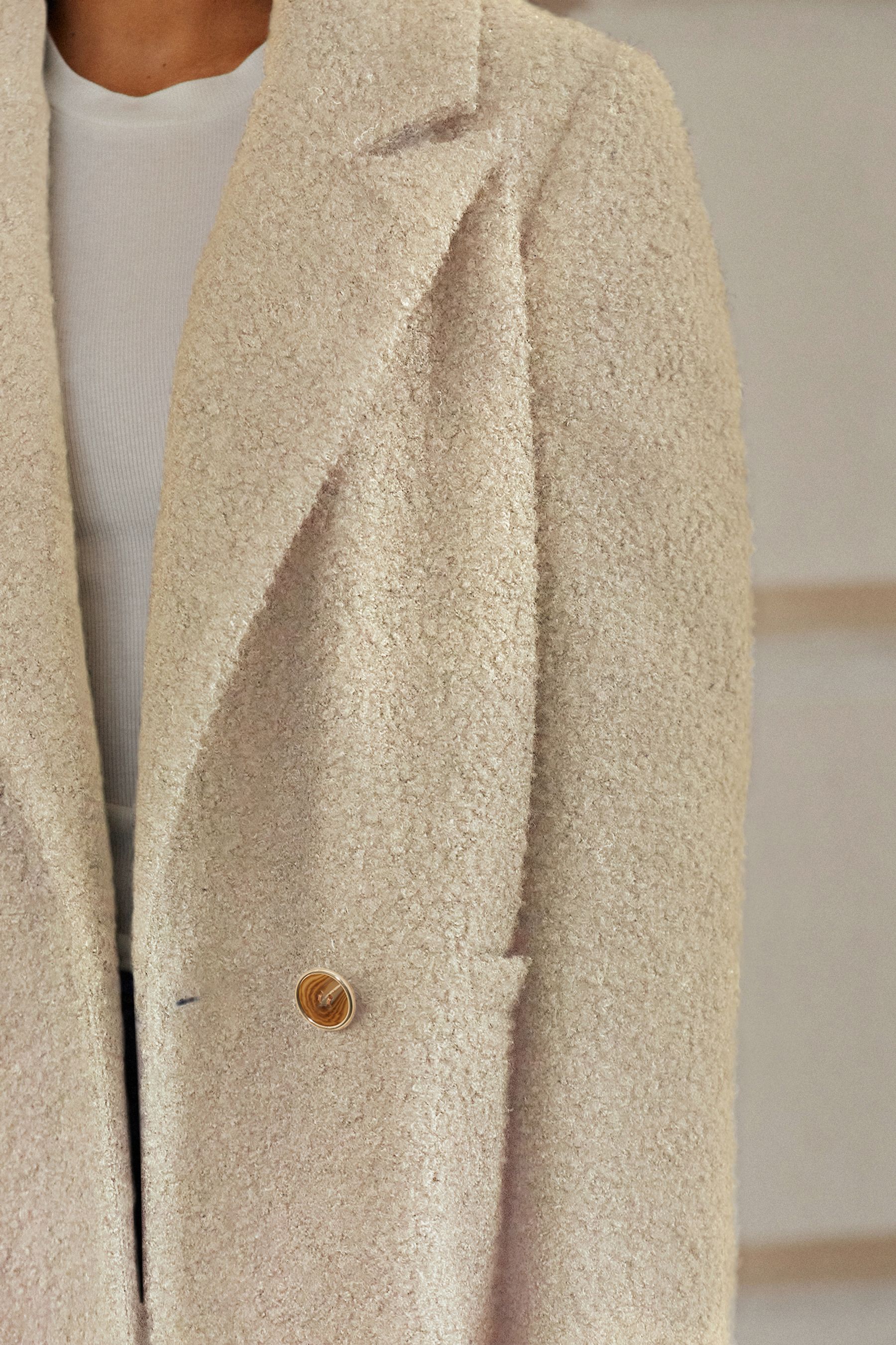 Buy Cream Longline Boucle Coat from Next Luxembourg
