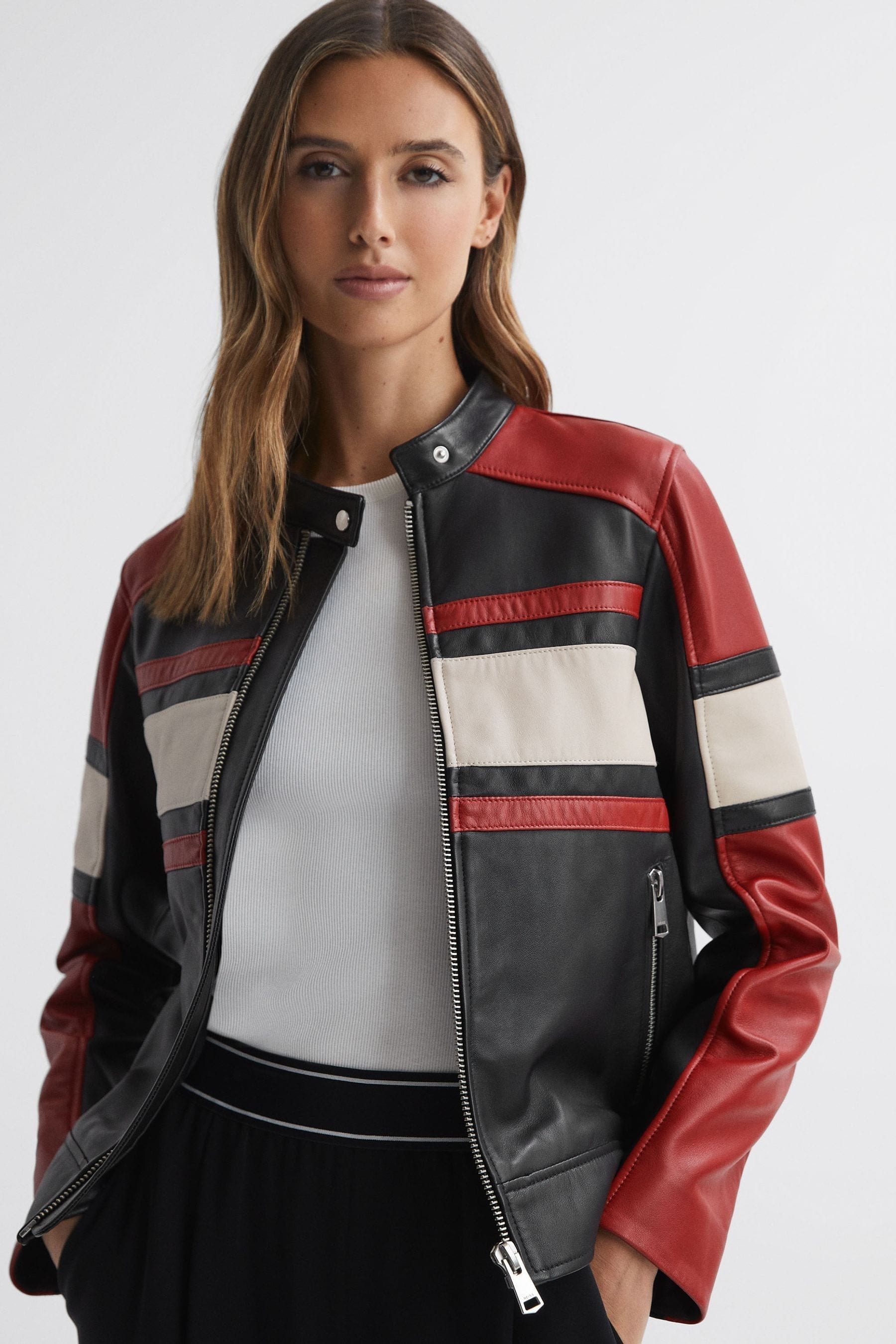 Reiss red leather jacket deals