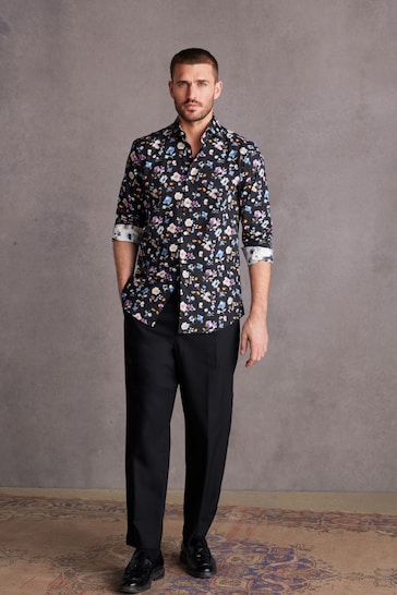 Black/Multicolour Floral Signature Made In Italy Texta Print Shirt
