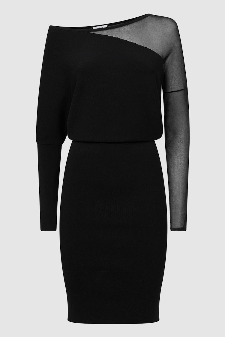 Reiss Black Deanna Bodycon Knitted Sheer Midi Dress - Image 2 of 5