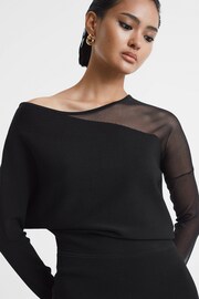 Reiss Black Deanna Bodycon Knitted Sheer Midi Dress - Image 3 of 5