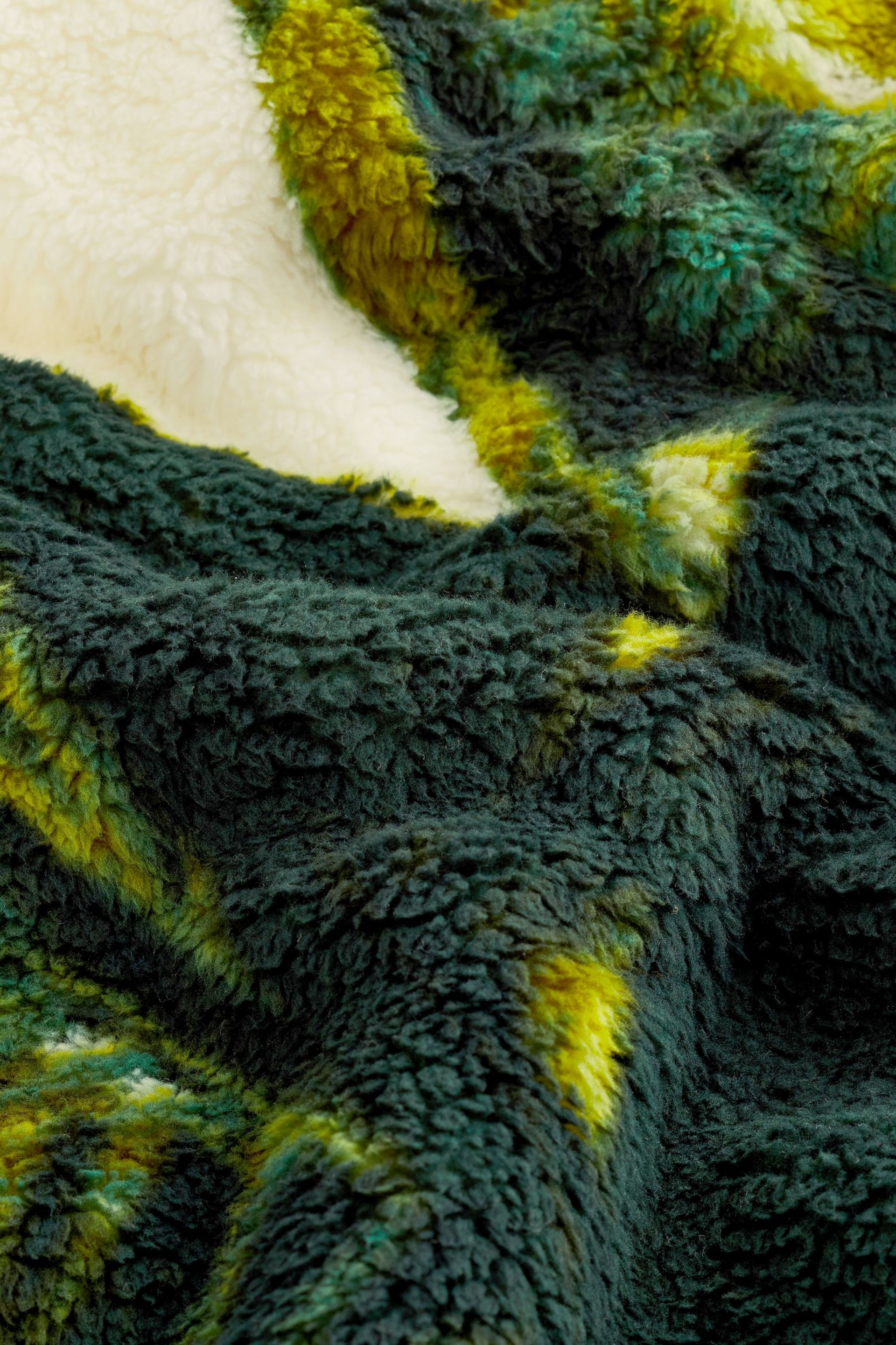 Ecru Cream Leaf Print Half Zip Fleece Borg Top - Image 6 of 6