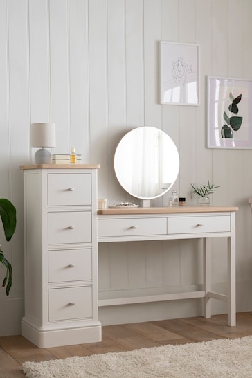 Chalk White Hampton Painted Oak Collection Luxe Side Pedestal Console Dressing Table