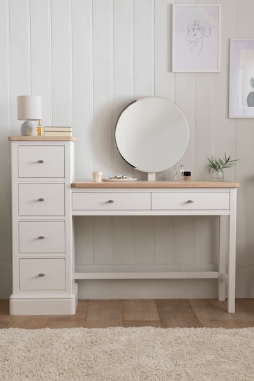 Chalk White Hampton Painted Oak Collection Luxe Side Pedestal Console Dressing Table