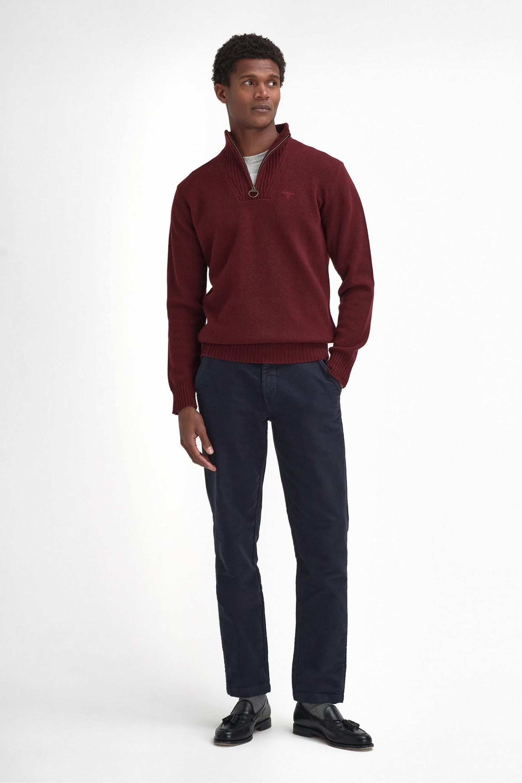 Barbour essential lambswool half zip jumper burgundy top